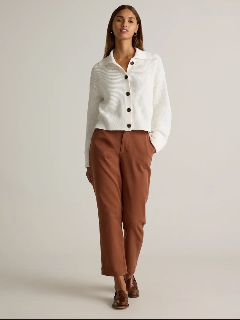 NWT Quince Organic Stretch Cotton Twill Straight Leg Cropped Pants Rust 10